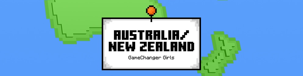 A card that says "Australia / New Zealand GameChanger Girls" is pinned on a blue pixel map.