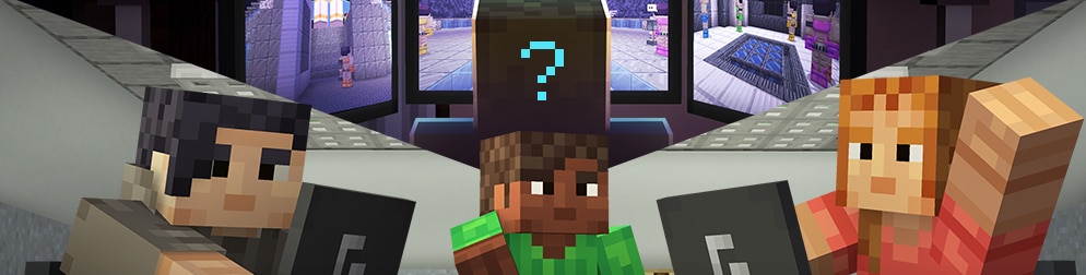 Three Minecraft characters with laptops, expressing confusion.