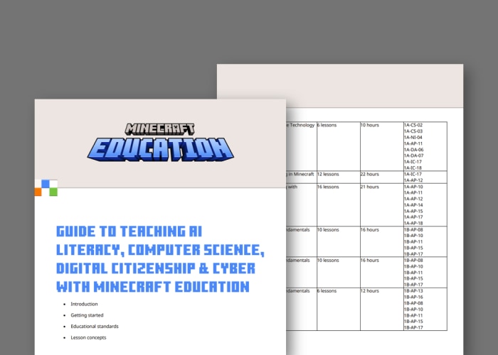 Several pages from the Minecraft Education Computer Science Educator Guide.