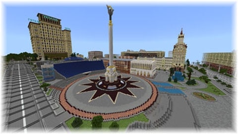 Image of a city in Minecraft